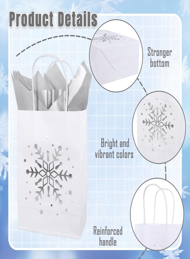 Whaline 24Pcs Winter Christmas Gift Paper Bag with 30 Sheets Silver Tissue Paper White Silver Foil Snowflake Treat Bags with Handles Candy Goodie Bags for Xmas Winter Holiday Party Favors Supplies - Image 3